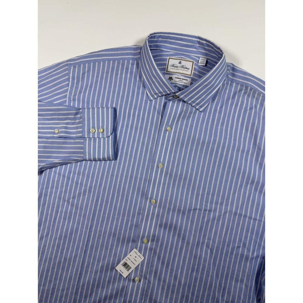 Brooks Brothers Shirt Mens 18.5 35 Blue Striped Thomas Mason Luxury Shirt Italy